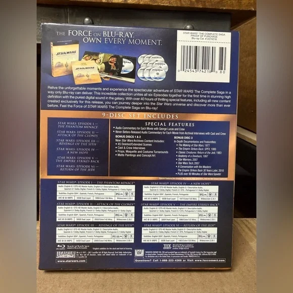 DVD- Blue Ray disc- Star Wars: The Complete Saga Blu-ray Set - Picture 2 of 2